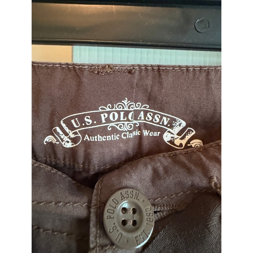 US Polo Assn Brown Cargo Capri Womens 14 Y2K Vintage Drawstring Crop Pockets - Picture 3 of 5